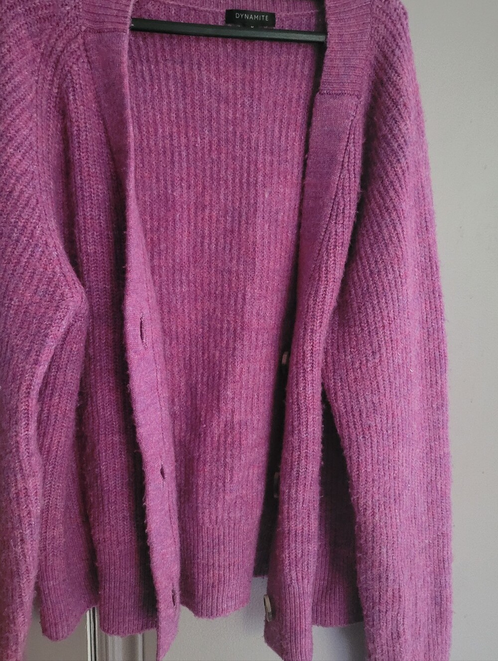 Dynamite Magenta Ribbed Button-Front Women's Cardigan - Picture 2 of 5